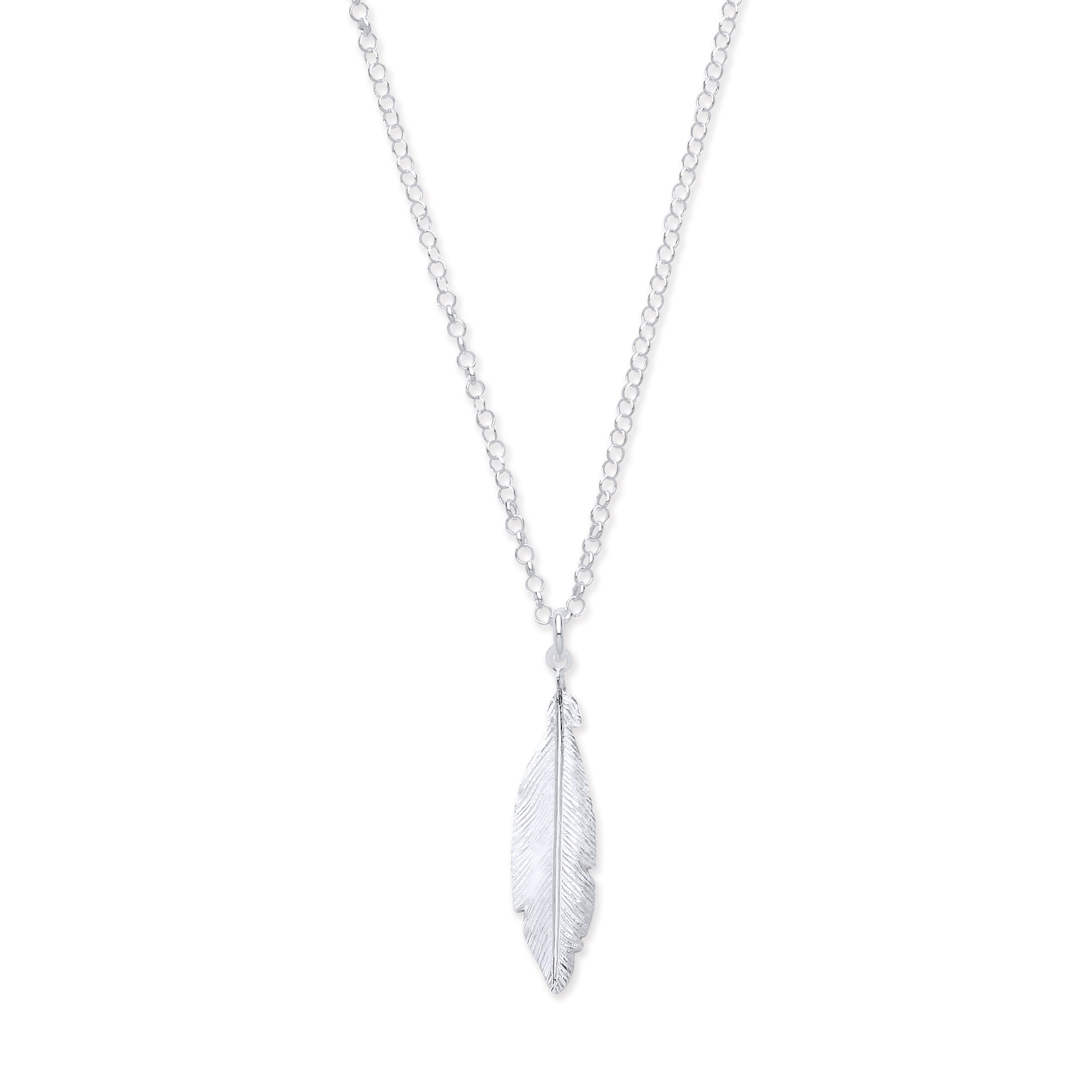 925 Sterling Silver Feather Necklace 16" + 2" extension