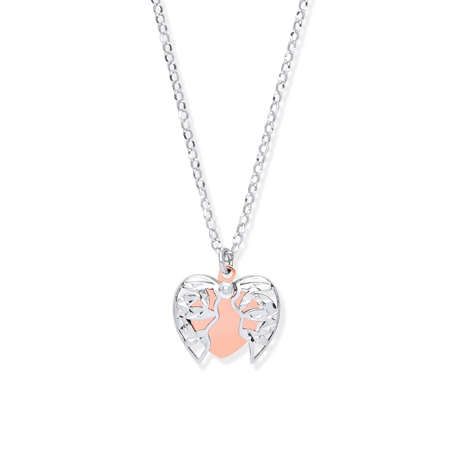 925 Sterling Silver with Rose Gold Plated Heart 18"/46cm Necklace