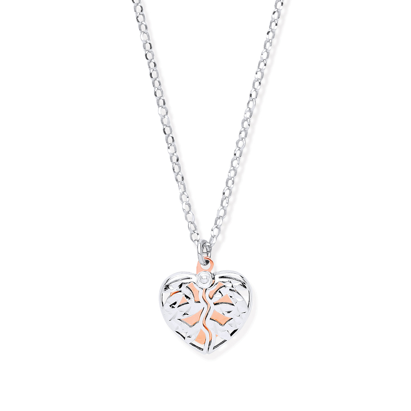 925 Sterling Silver with Rose Gold Plated Heart 18"/46cm Necklace