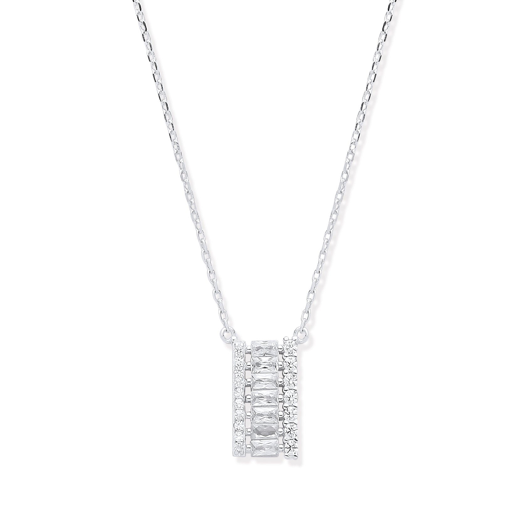 925 Sterling Silver Asymmetric Cubic Zirconia Pendant Necklace