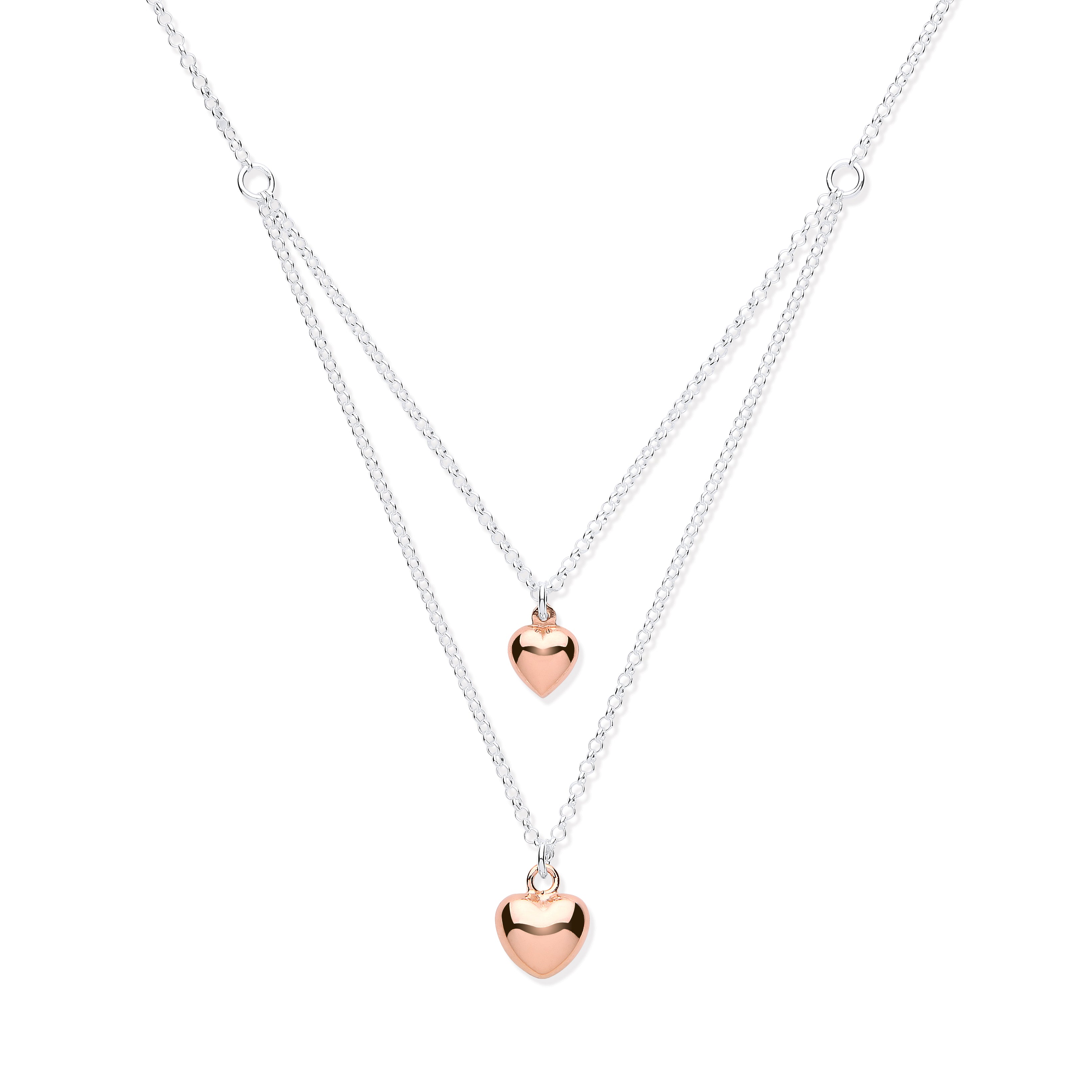 925 Sterling Silver & Rose Gold Hearts Necklace