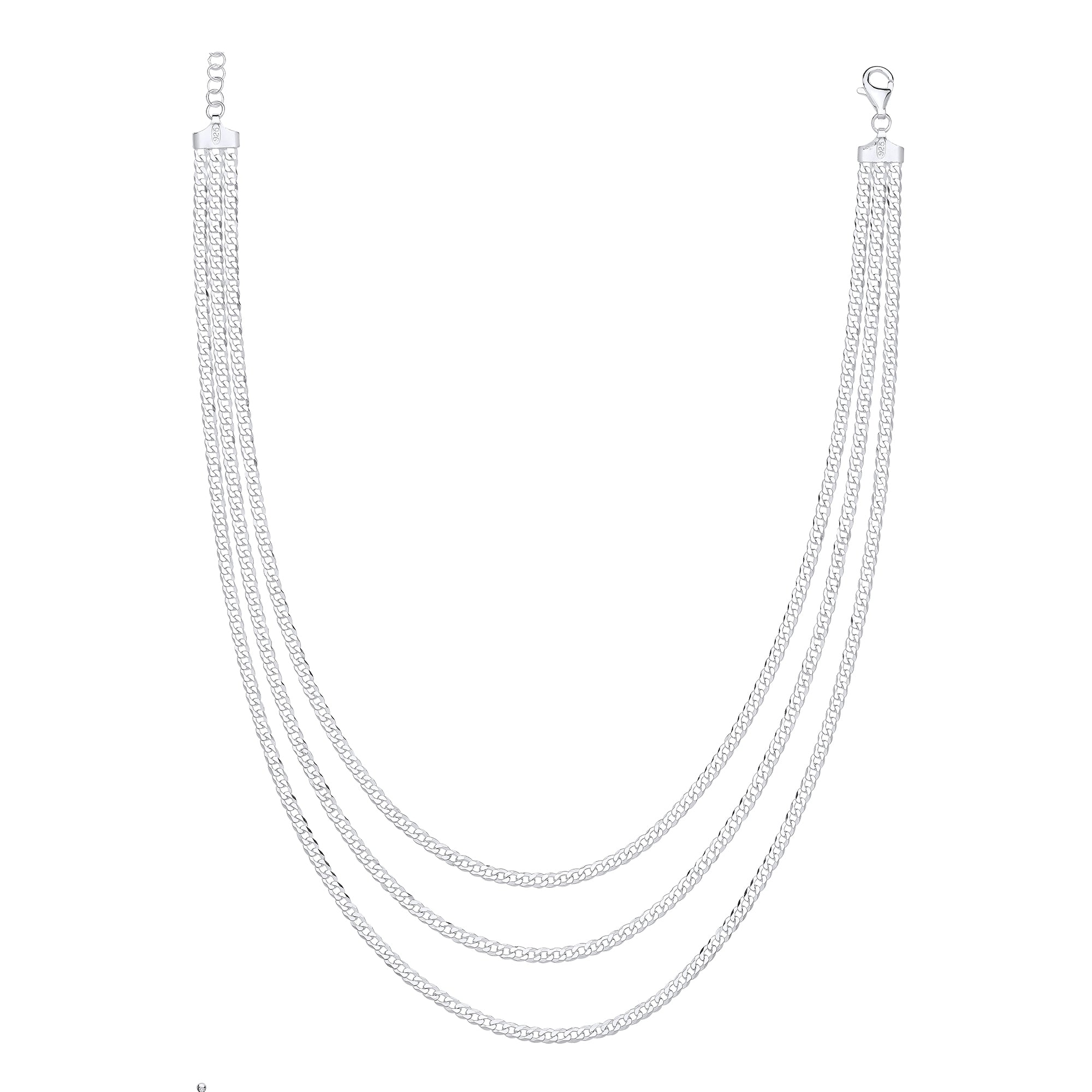 925 Sterling Silver Triple Layer Curb Link Chain Necklace