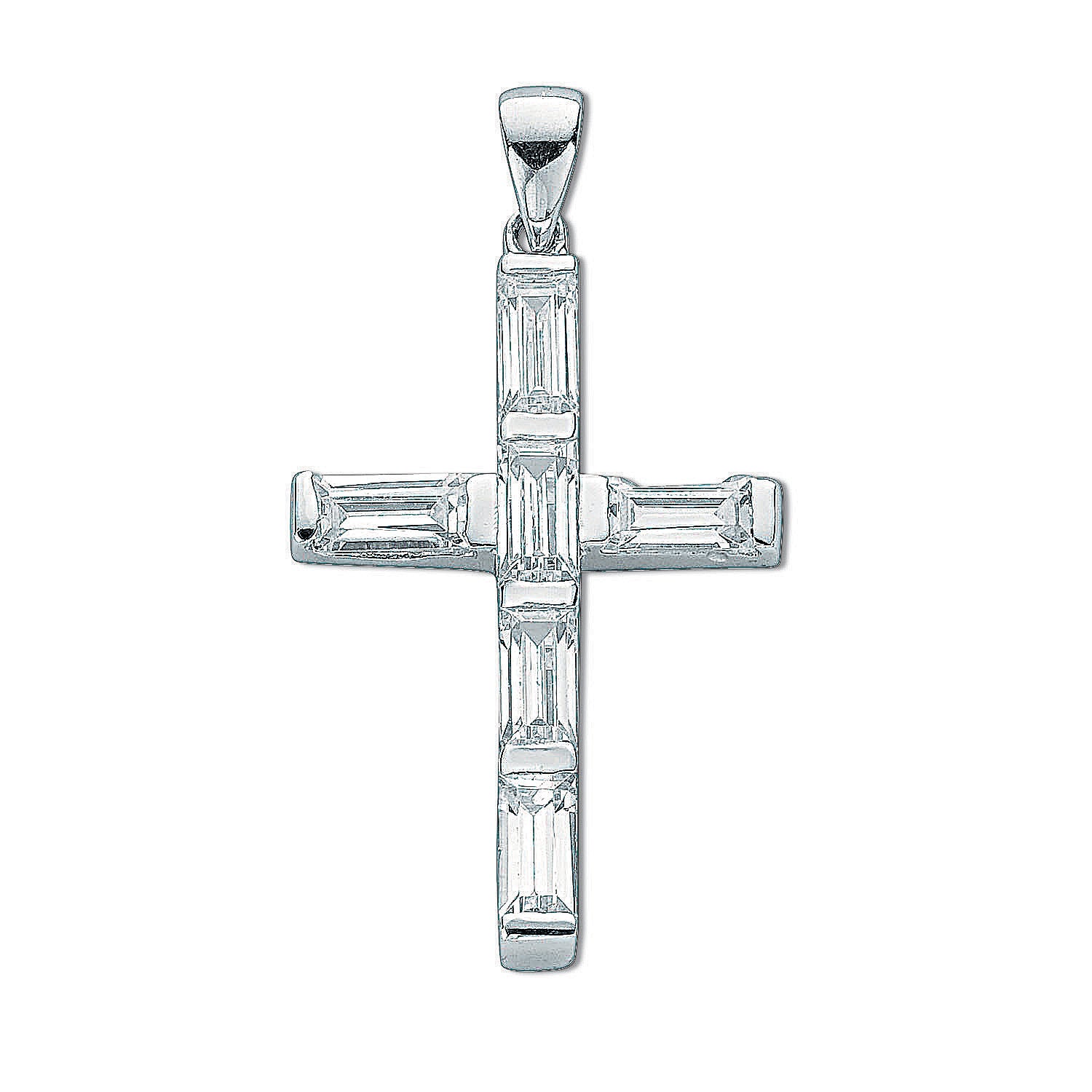 925 Sterling Silver Baguette Cut Cz Cross Pendant with Chain