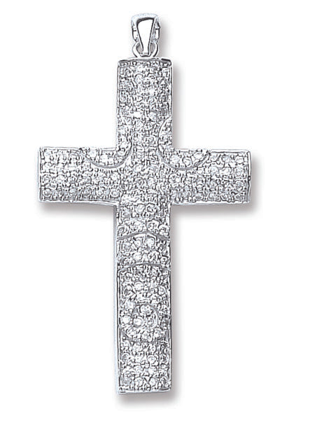 925 Sterling Silver Pave Set Cz Cross with Chain