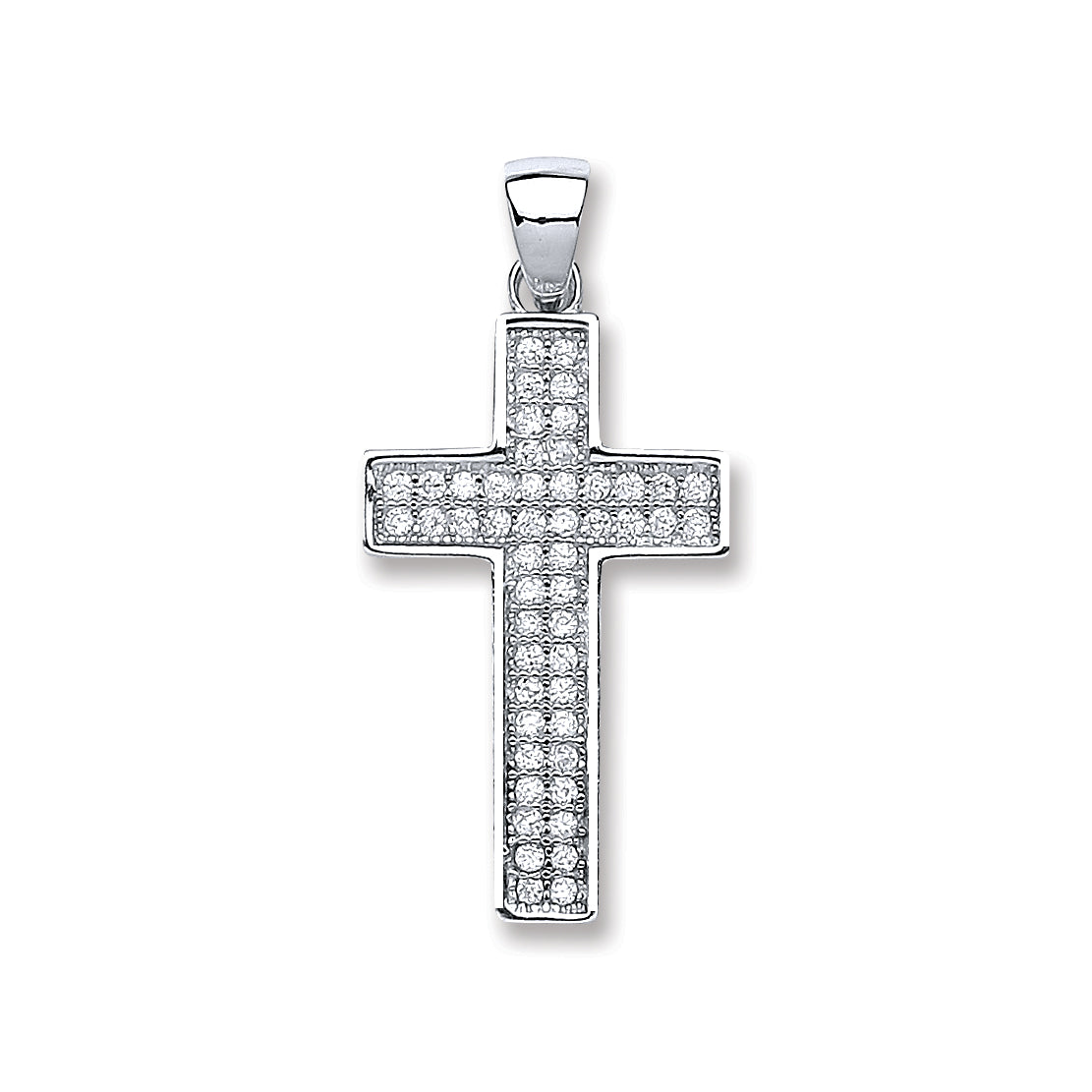 925 Sterling Silver Pave Set Cz Cross with Chain