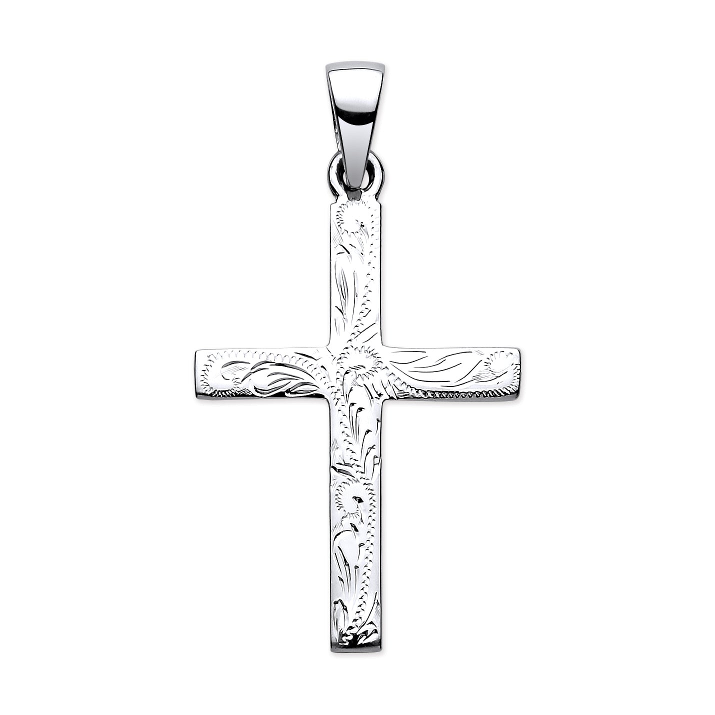 925 Sterling Silver Solid Cross Fancy Design and Plain Back Pendant with Chain