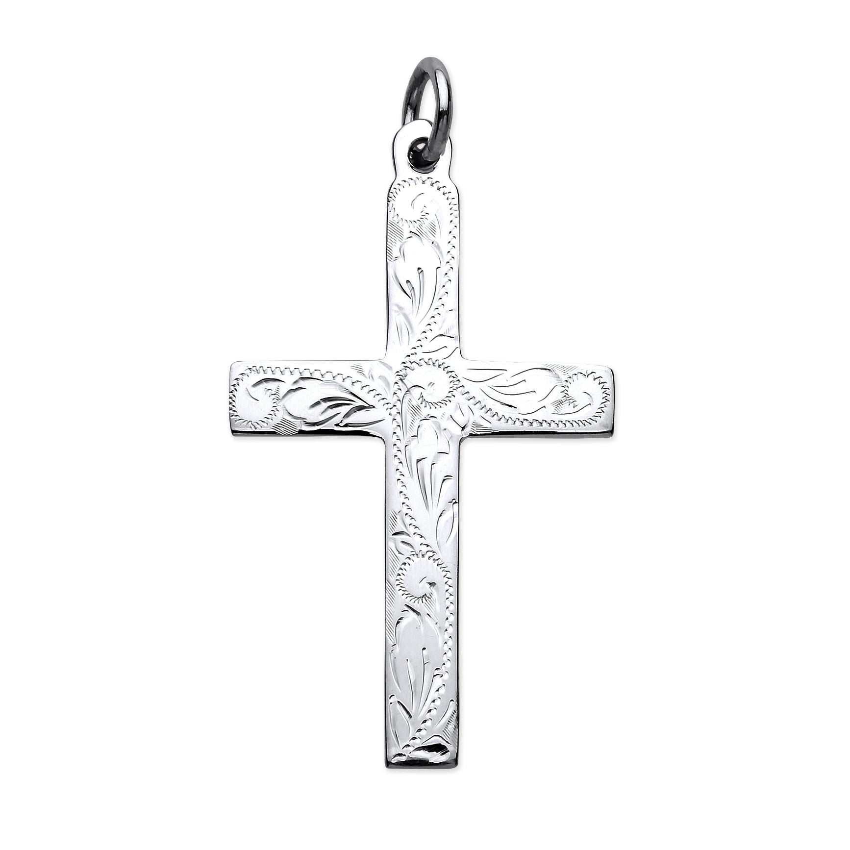 925 Sterling Silver Solid Large Cross with Design and Plain Back and Chain