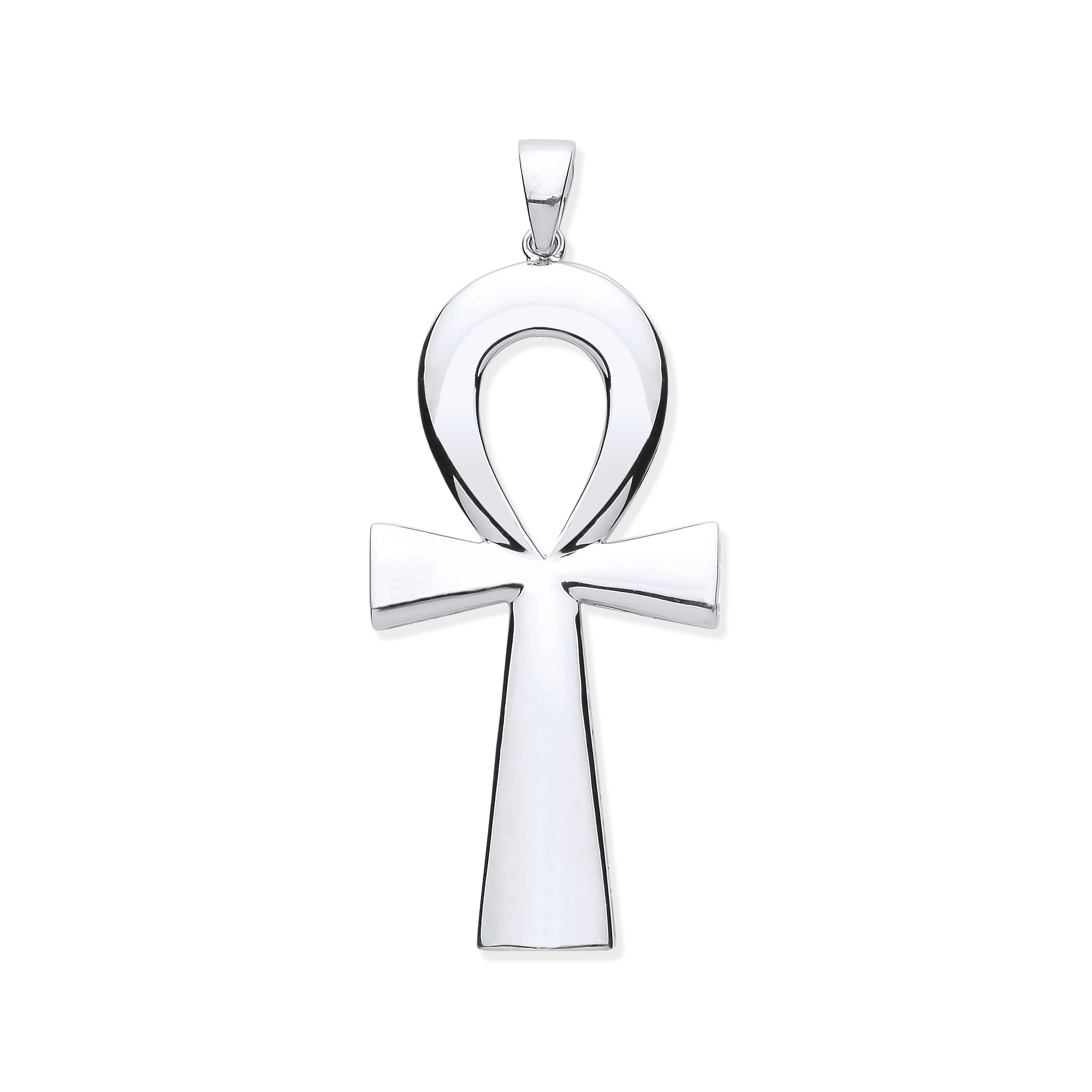 925 Sterling Silver Large Ankh Cross - Key of Life Pendant with Chain