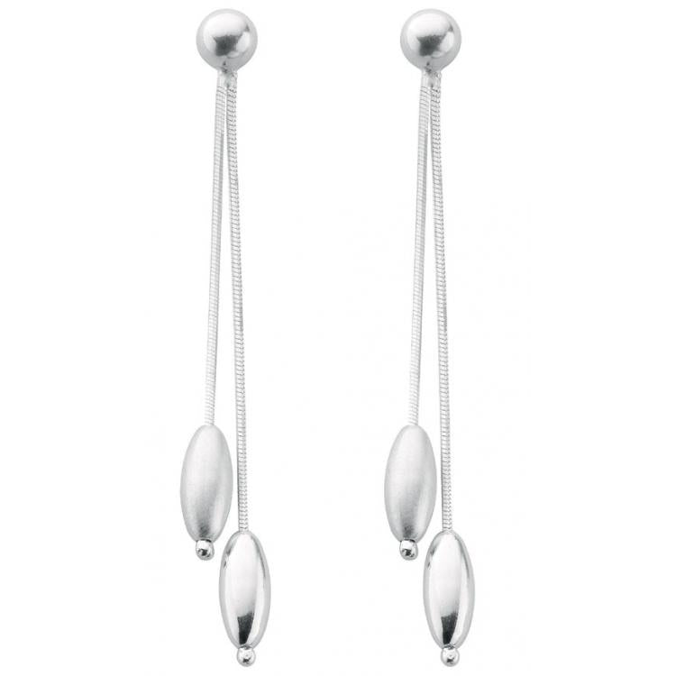 925 Sterling Silver Double-Strand Oval Drop Earrings