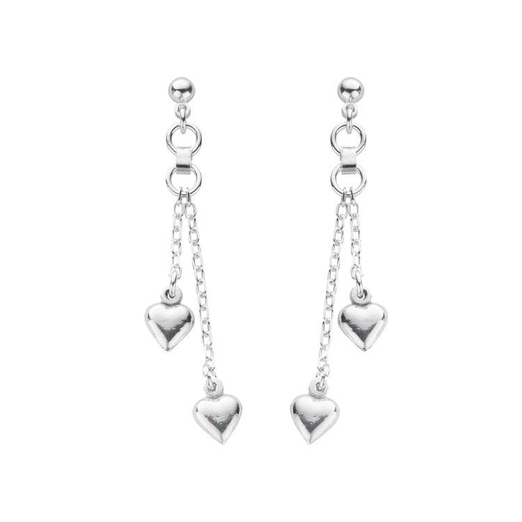 925 Sterling Silver 2-Strand Heart Drop Earrings