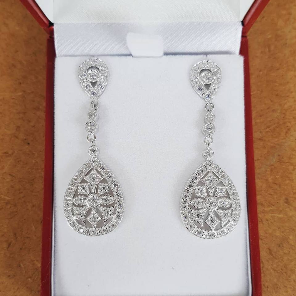 925 Sterling Silver Chandelier Cubic Zirconia Drop Earrings