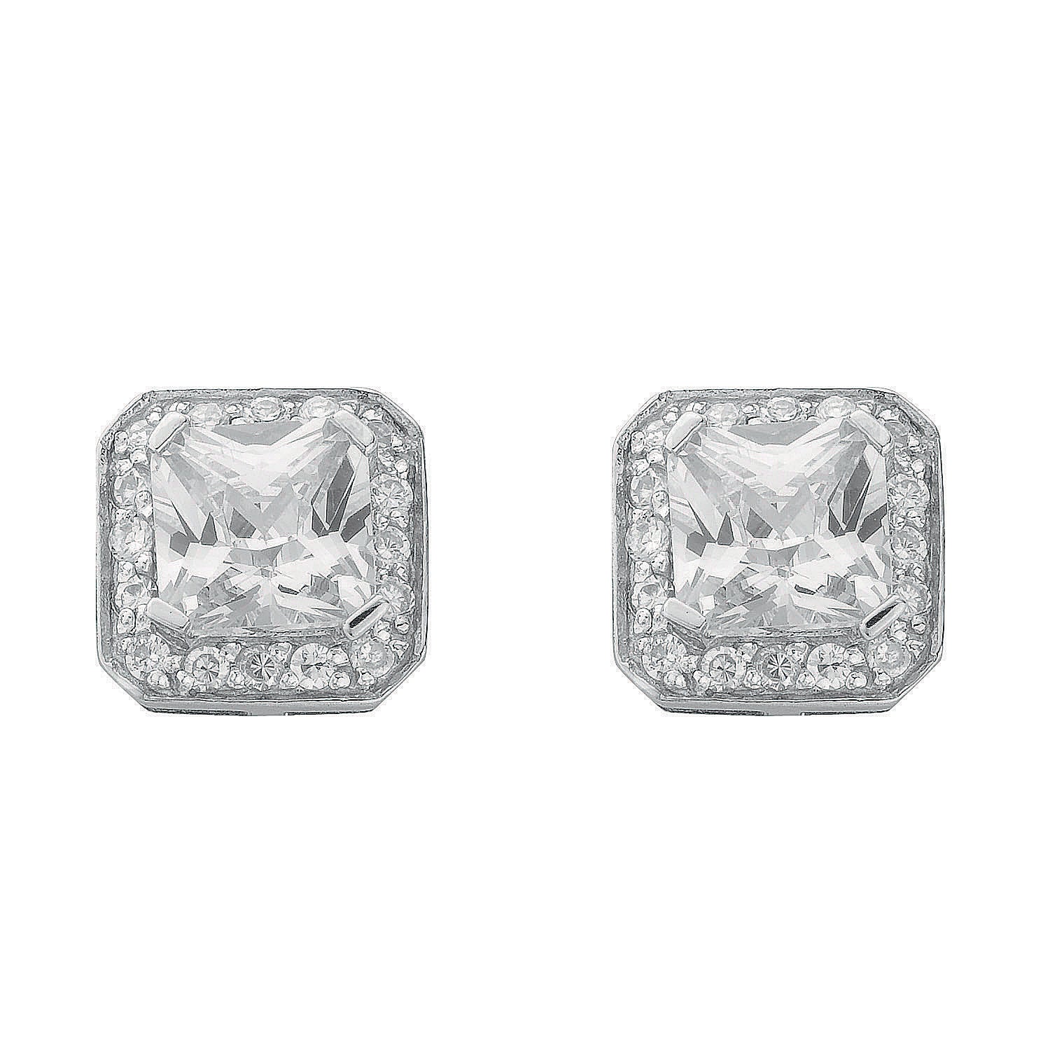 925 Sterling Silver Cushion Cut Cubic Zirconia Stud Earrings