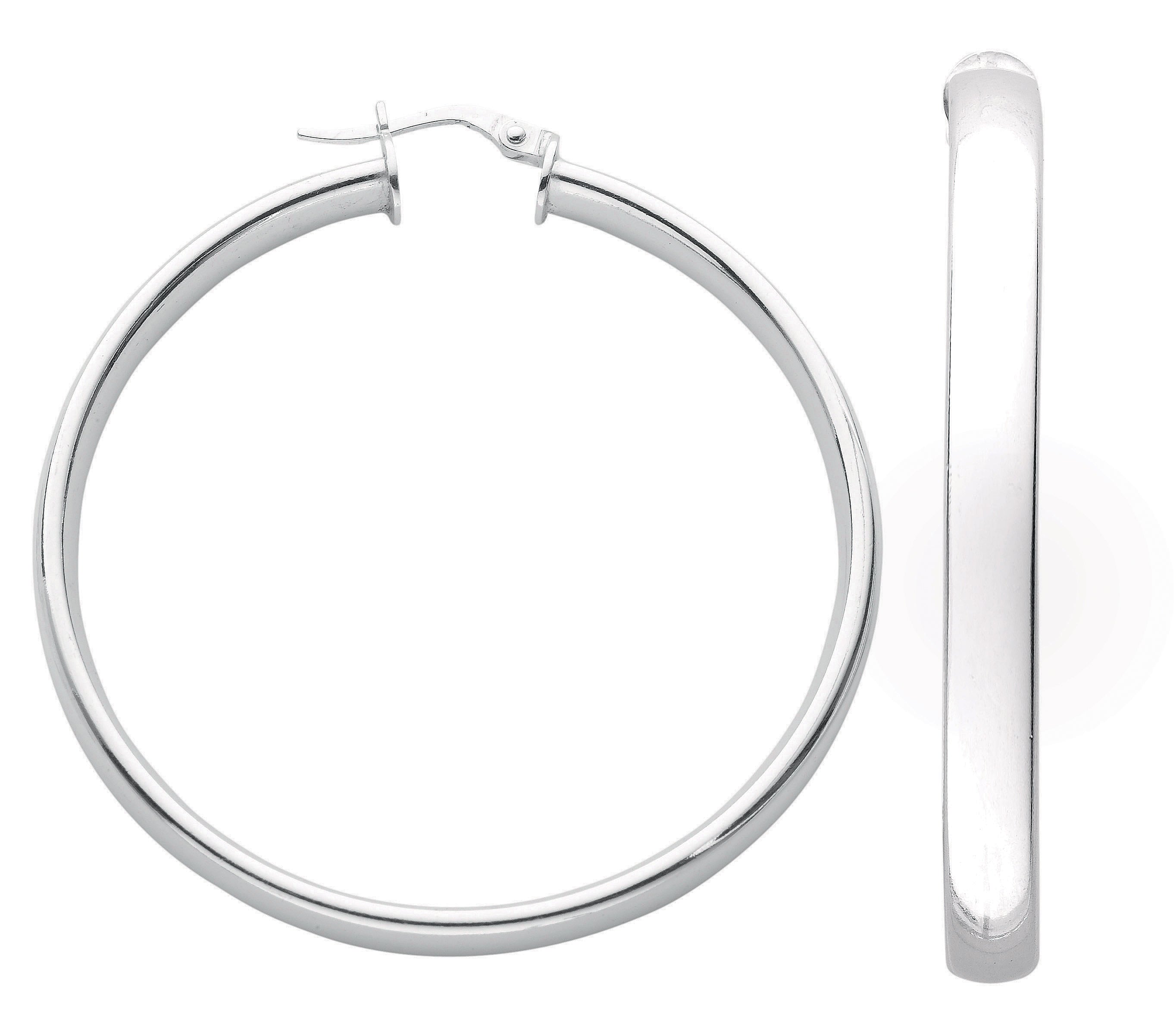 925 Sterling Silver D Shaped Hoop Earrings 45mm