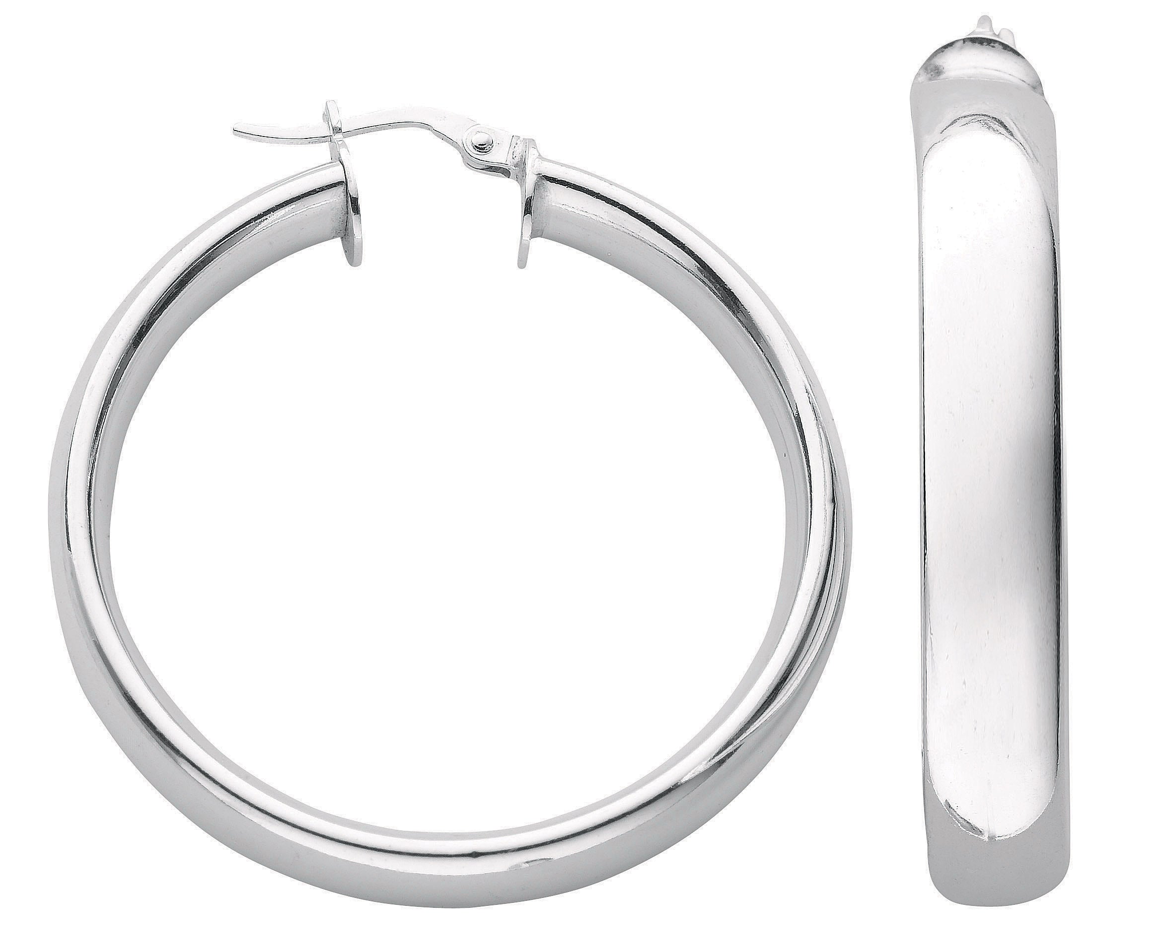 925 Sterling Silver 36mm D Shaped Hoop Earrings