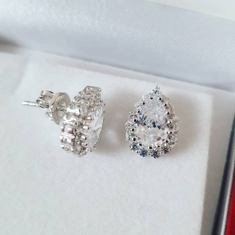 925 Sterling Silver Pear Cut Cubic Zirconia Cluster Stud Earrings