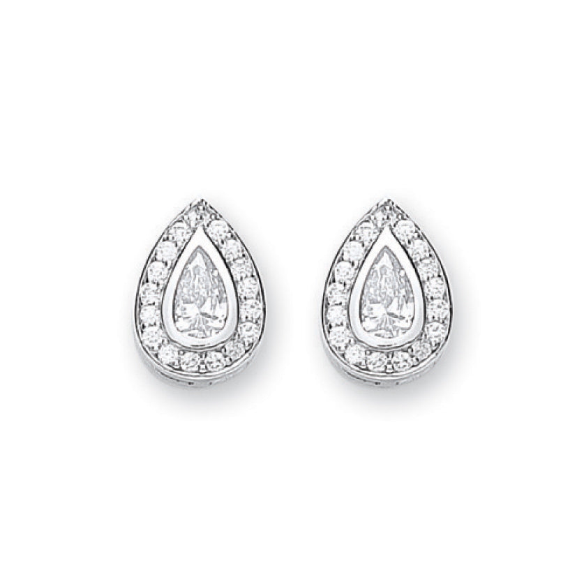 925 Sterling Silver Pear Shaped Cubic Zirconia Cluster Stud Earrings