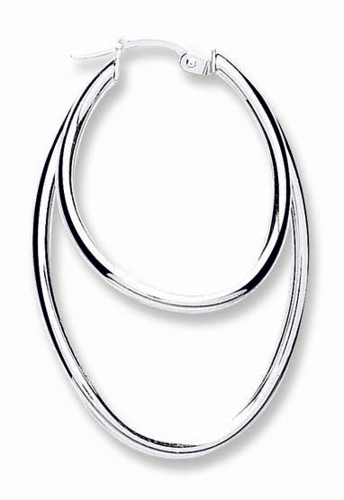 925 Sterling Silver Oval Shaped Double Hoop Earrings