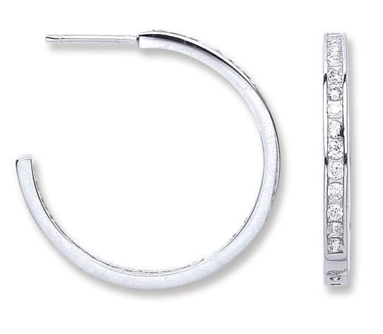 925 Sterling Silver 30mm Channel Set Cubic Zirconia Hoop Earrings