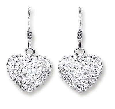 925 Sterling Silver Heart Crystal Drop Earrings