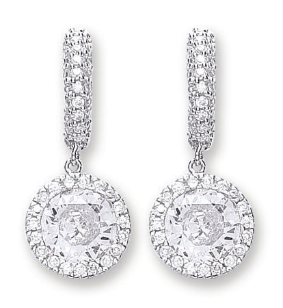 925 Sterling Silver Cubic Zirconia Halo Drop Earrings