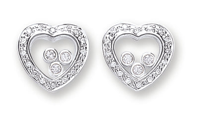 925 Sterling Silver Floating Cubic Zirconia Heart Stud Earrings