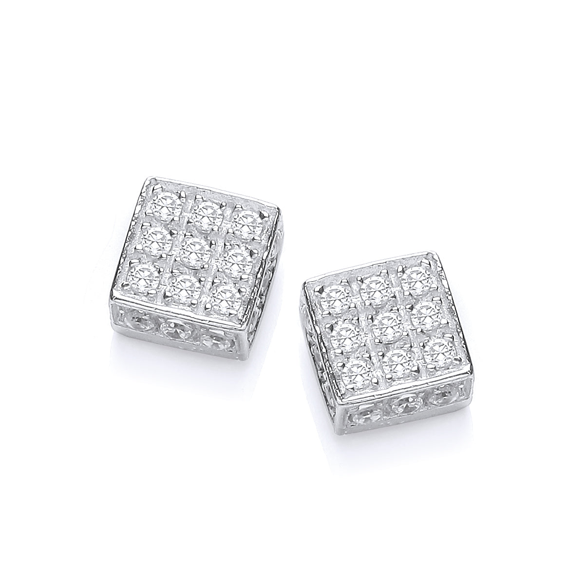 925 Sterling Silver Cubic Zirconia Square Stud Earrings