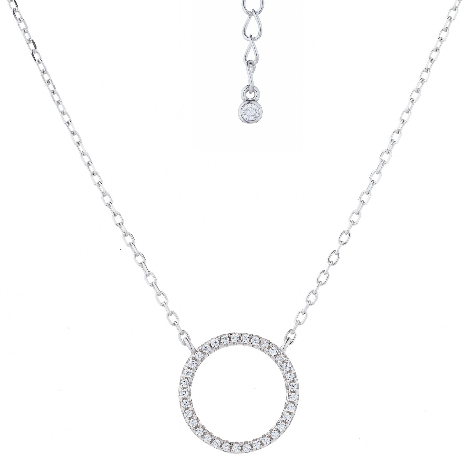 925 Sterling Silver Cubic Zirconia Circle of Life Pendant 16" Necklace - extends to 18"