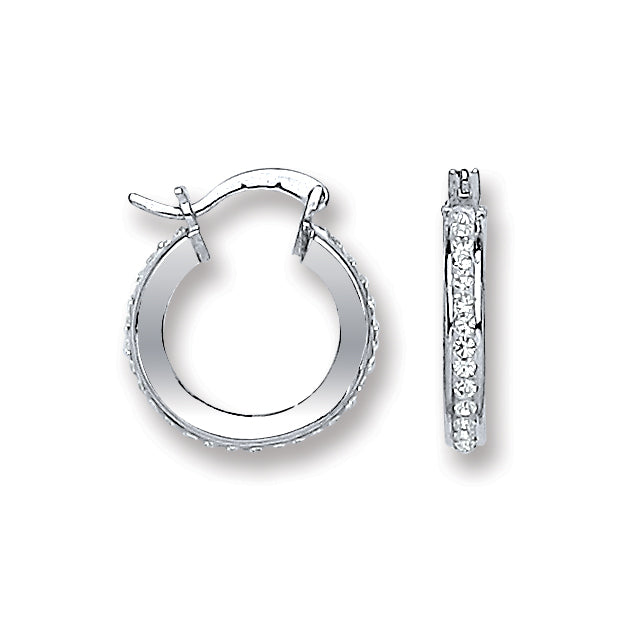 925 Sterling Silver Single Row Crystal Hoop Earrings