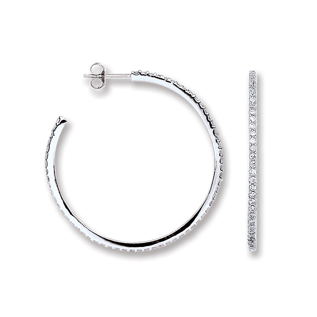 925 Sterling Silver 40mm Cubic Zirconia Round Hoop Earrings