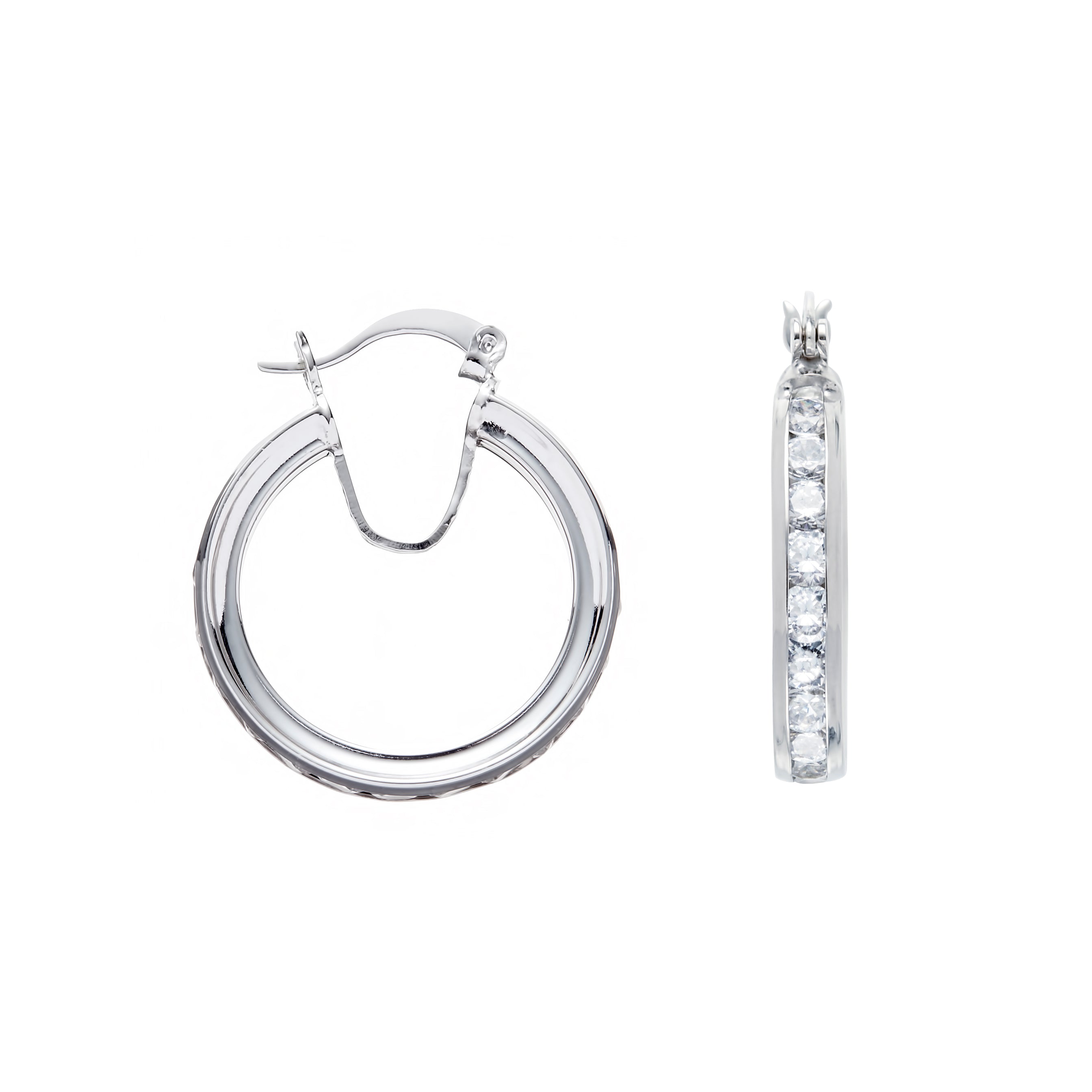 925 Sterling Silver 26mm Channel Set Cubic Zirconia Hoop Earrings