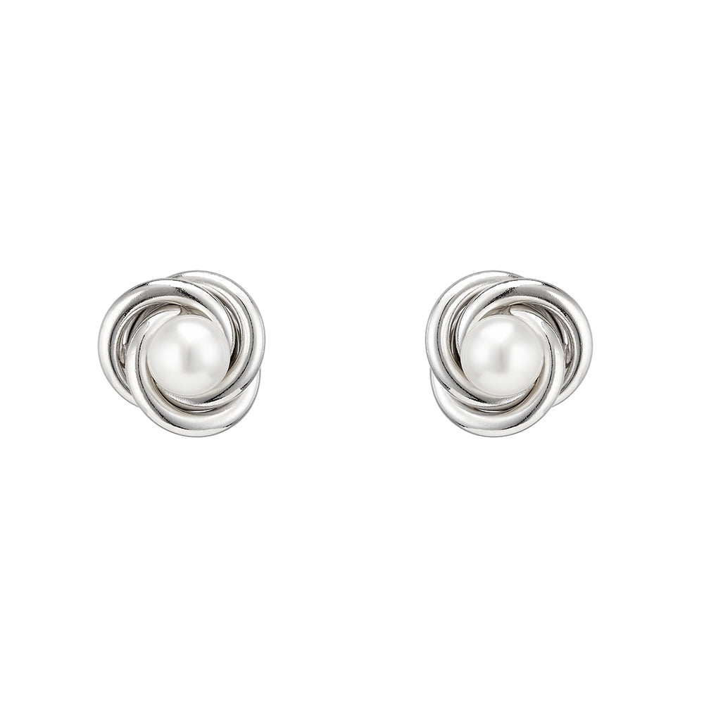 925 Sterling Silver Knot with Pearl Studs