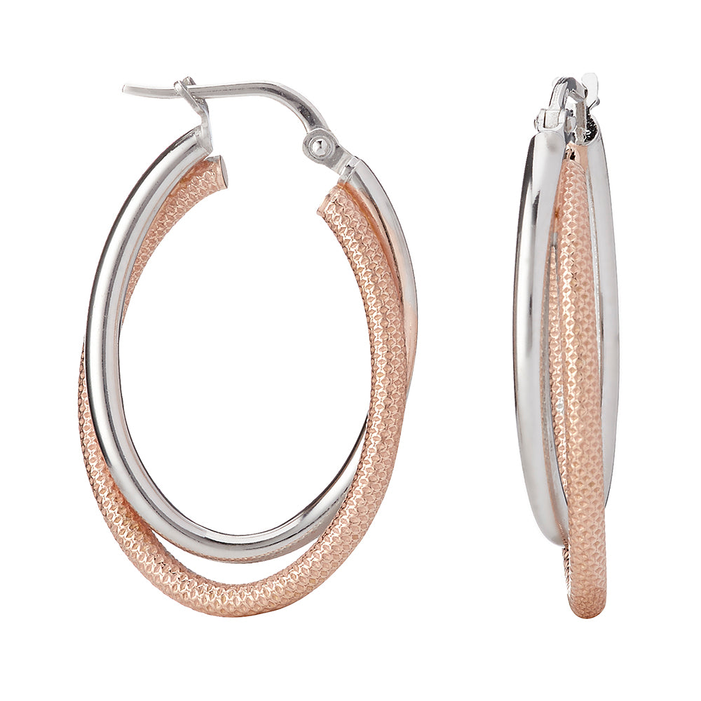 925 Sterling Silver Two Tone Hoop Earrings