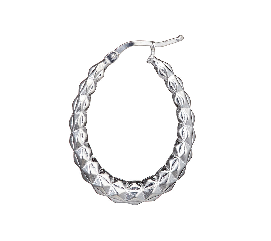 925 Sterling Silver Faceted Oval Hallow Hoop Earrings