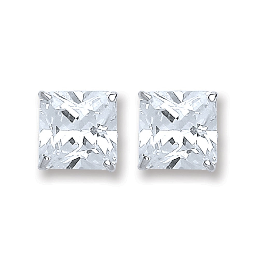 925 Sterling Silver 6mm Cubic Zirconia Princess Cut Stud Earrings