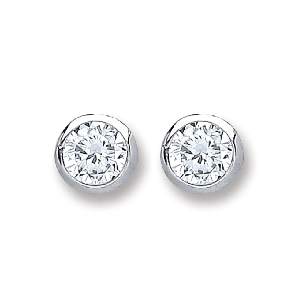 925 Sterling Silver Round Brilliant Cut Rub Over Setting 4mm Cubic Zirconia Studs