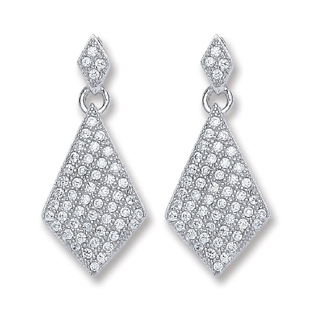 925 Sterling Silver Diamond Shape Cubic Zirconia Drop Earrings