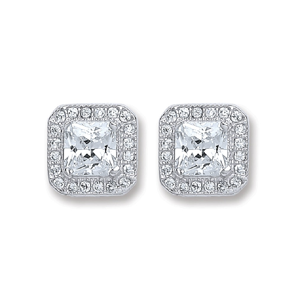 925 Sterling Silver Square Cubic Zirconia Stud Earrings