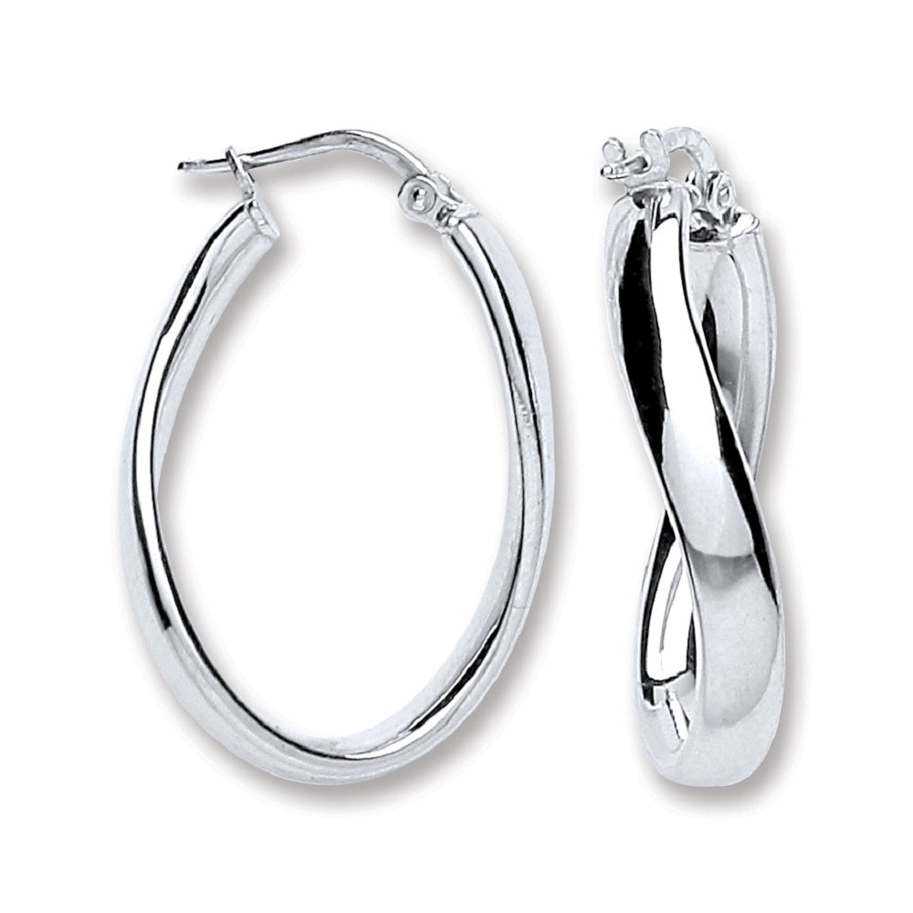 925 Sterling Silver Wavey Oval Tube Hoop Earrings