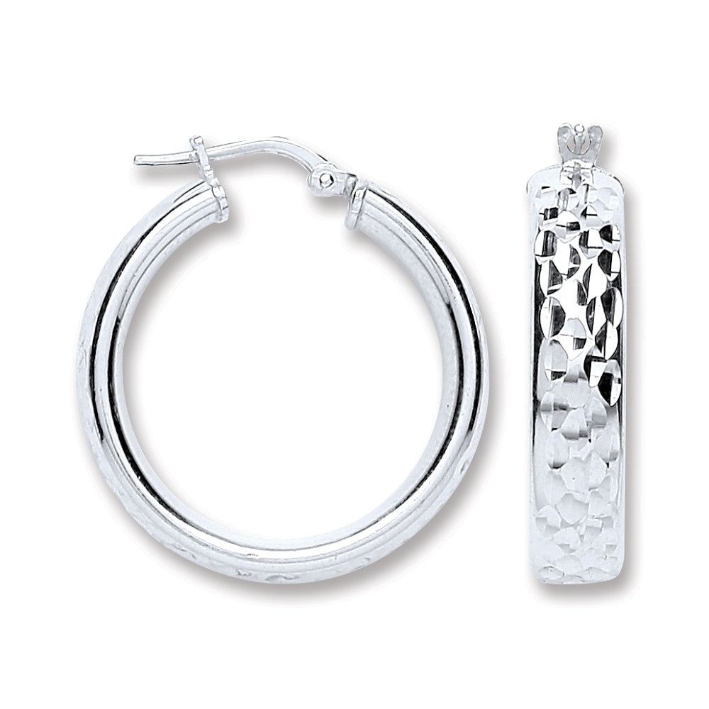 925 Sterling Silver Diamond Cut Hoops