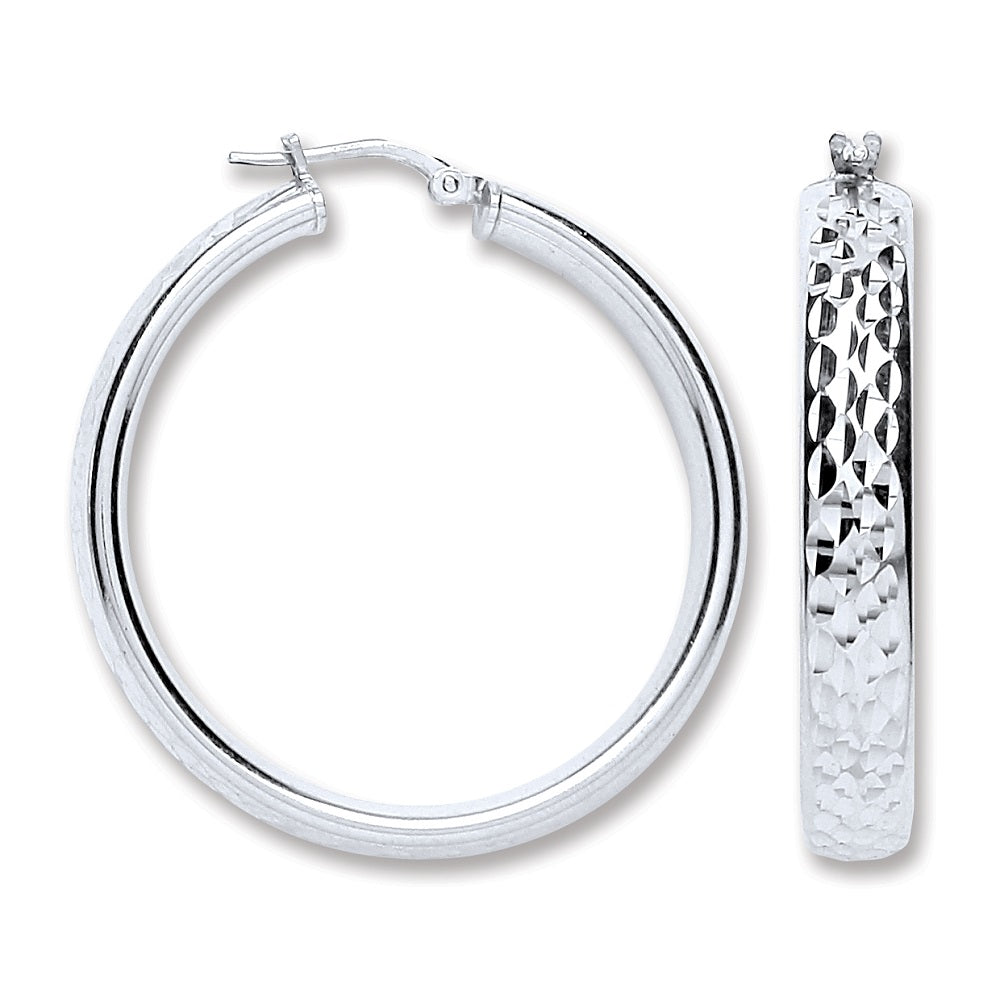 925 Sterling Silver 35mm Diamond Cut Hoops