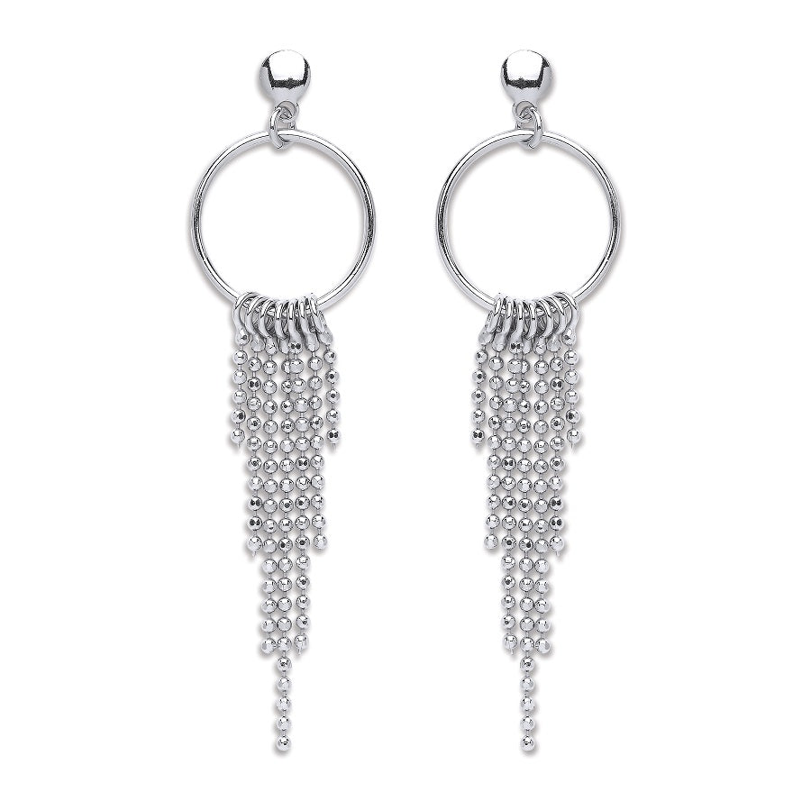 925 Sterling Silver Graduated Tassle Hoop Earrings