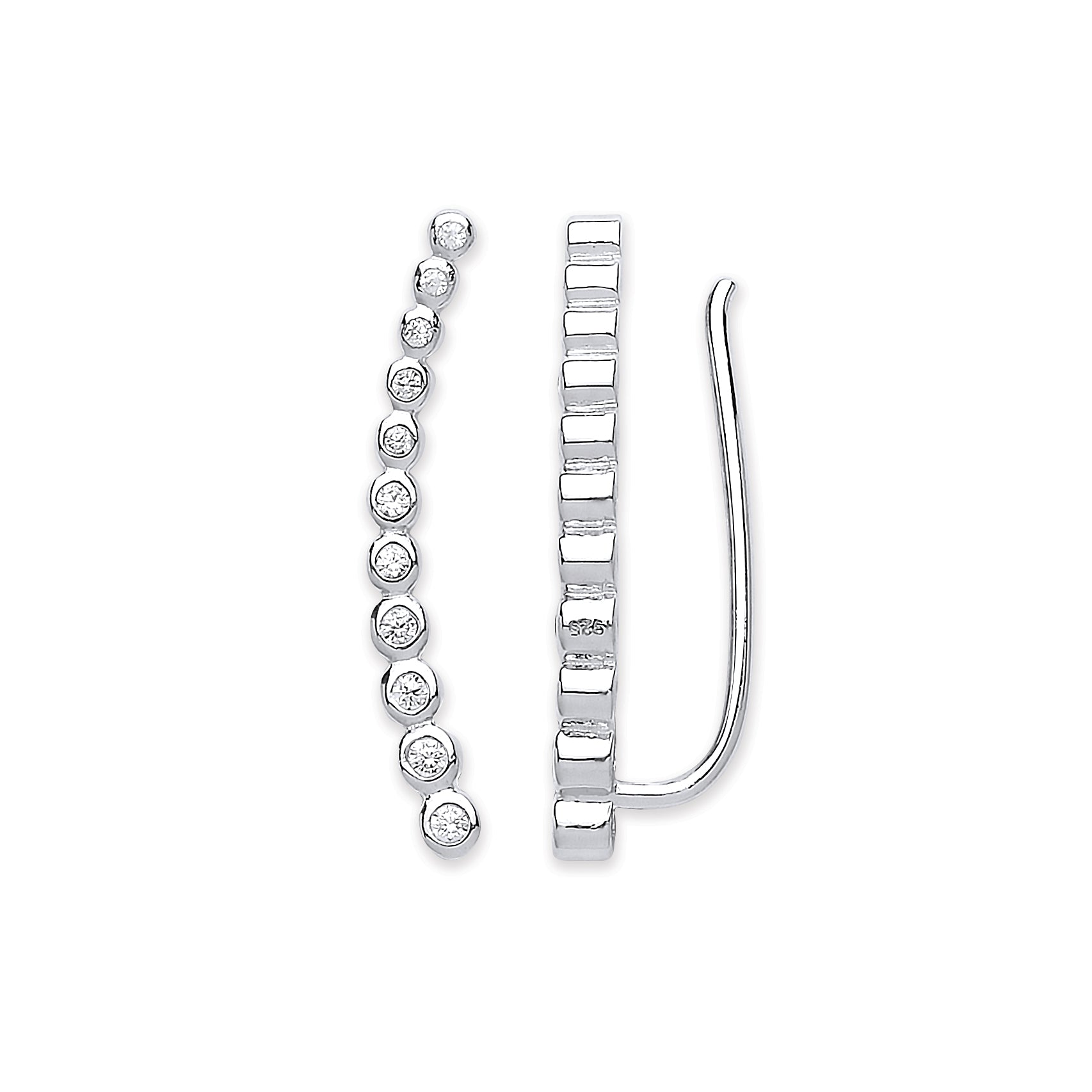 925 Sterling Silver Arc-shaped Ear Hook Rubover Cubic Zirconia Ear Clip Earrings