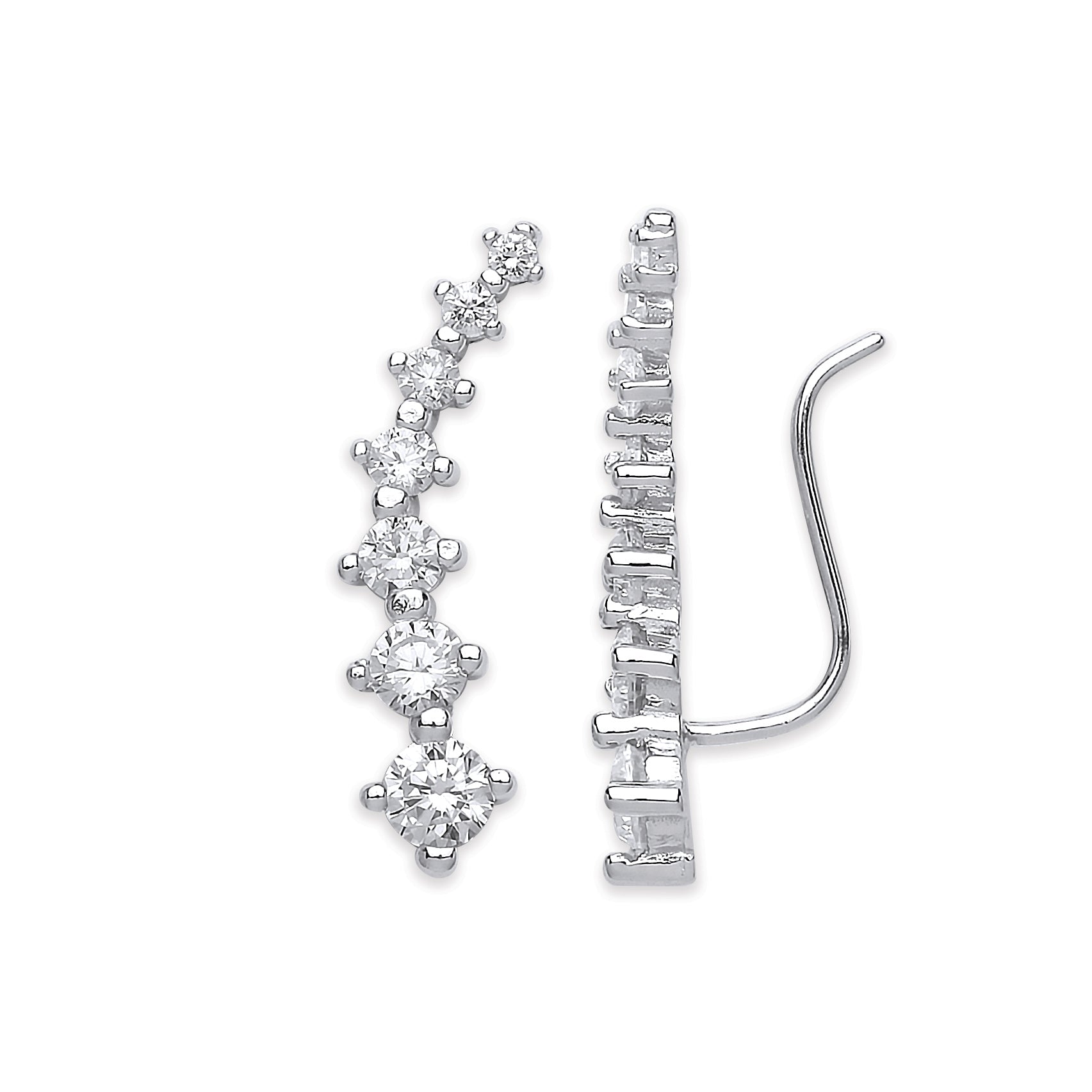 925 Sterling Silver Arc-shaped Ear Hook Claw Set Cubic Zirconia Ear Clip Earrings