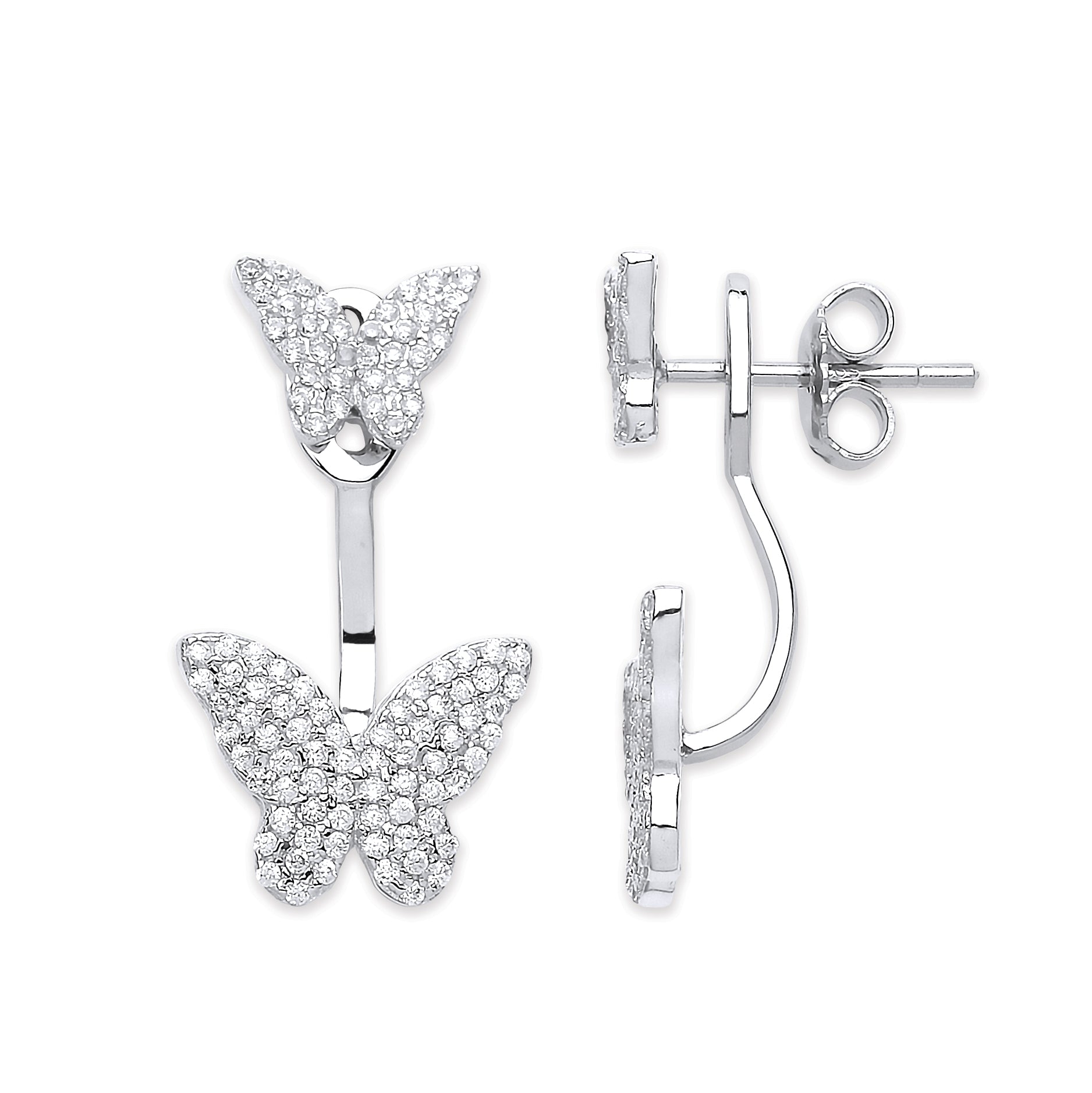 925 Sterling Silver Cz Butterflies Ear Cuff Wrap Earrings (disconnects to make studs)