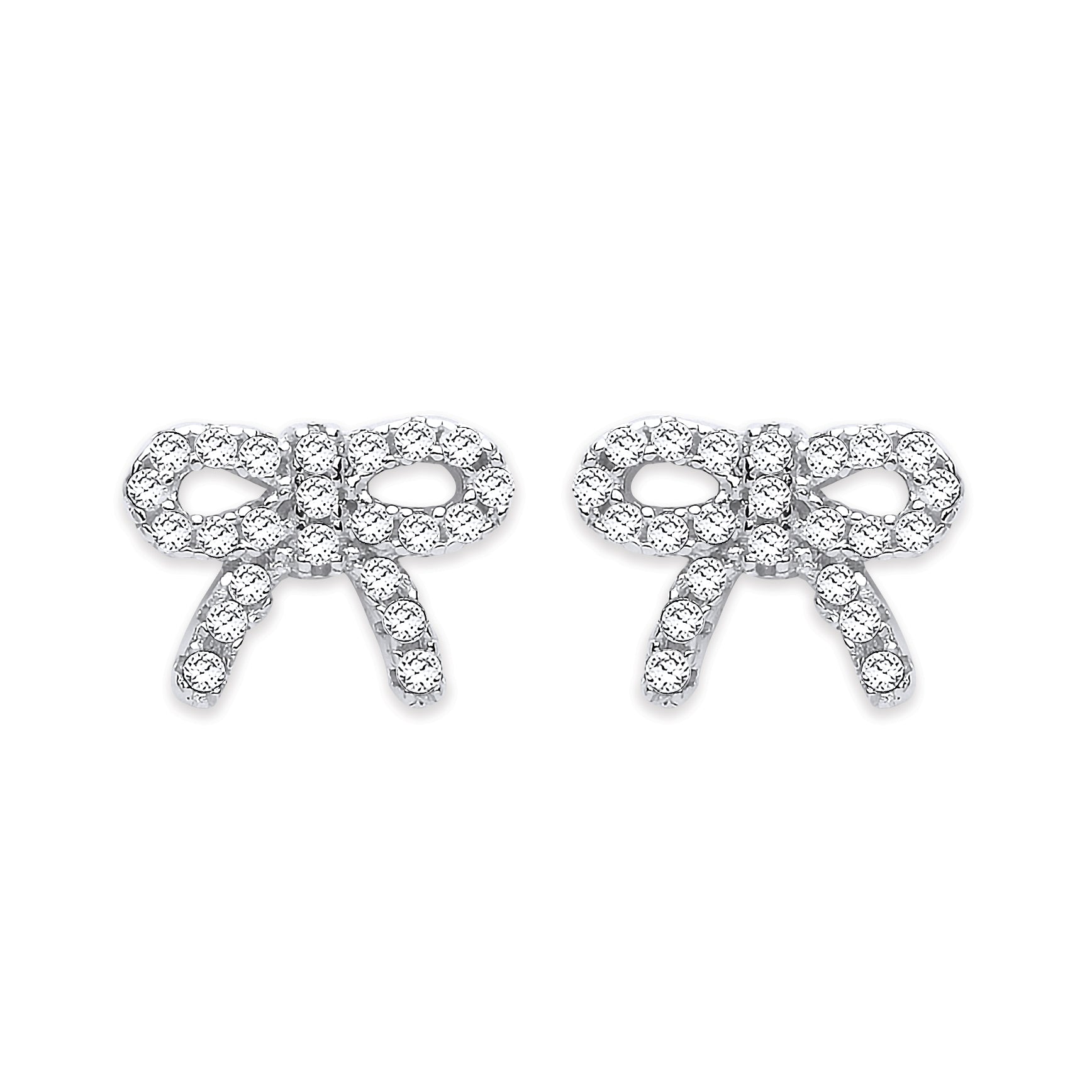 925 Sterling Silver Cubic Zirconia Bow Stud Earrings