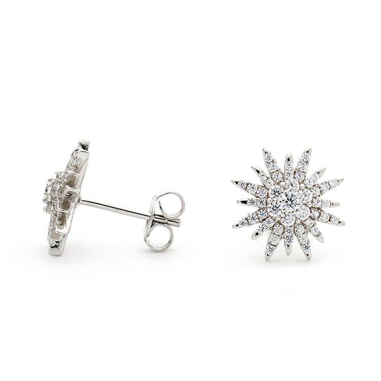 925 Sterling Silver Cz Starburst Stud Earrings