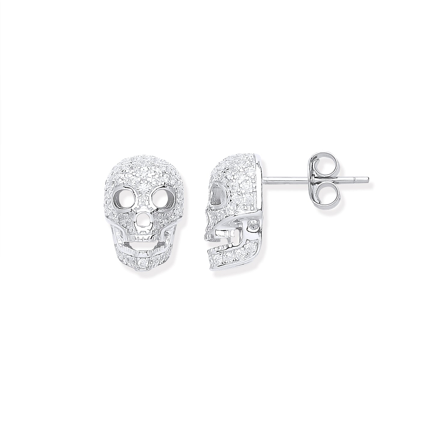 925 Sterling Silver Cubic Zirconia Skull Stud Earrings