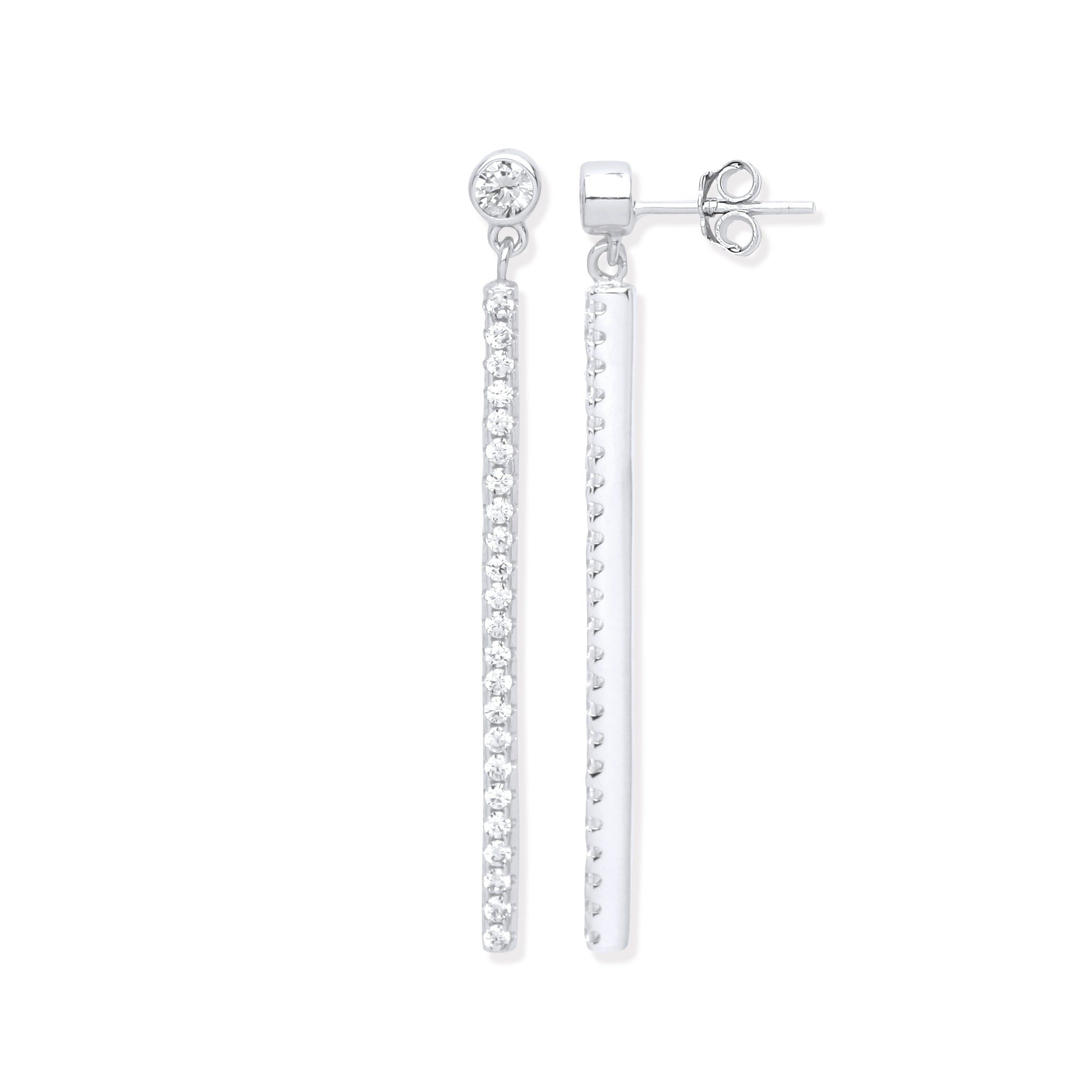 925 Sterling Silver Pave Cubic Zirconia Linear Drop Earrings