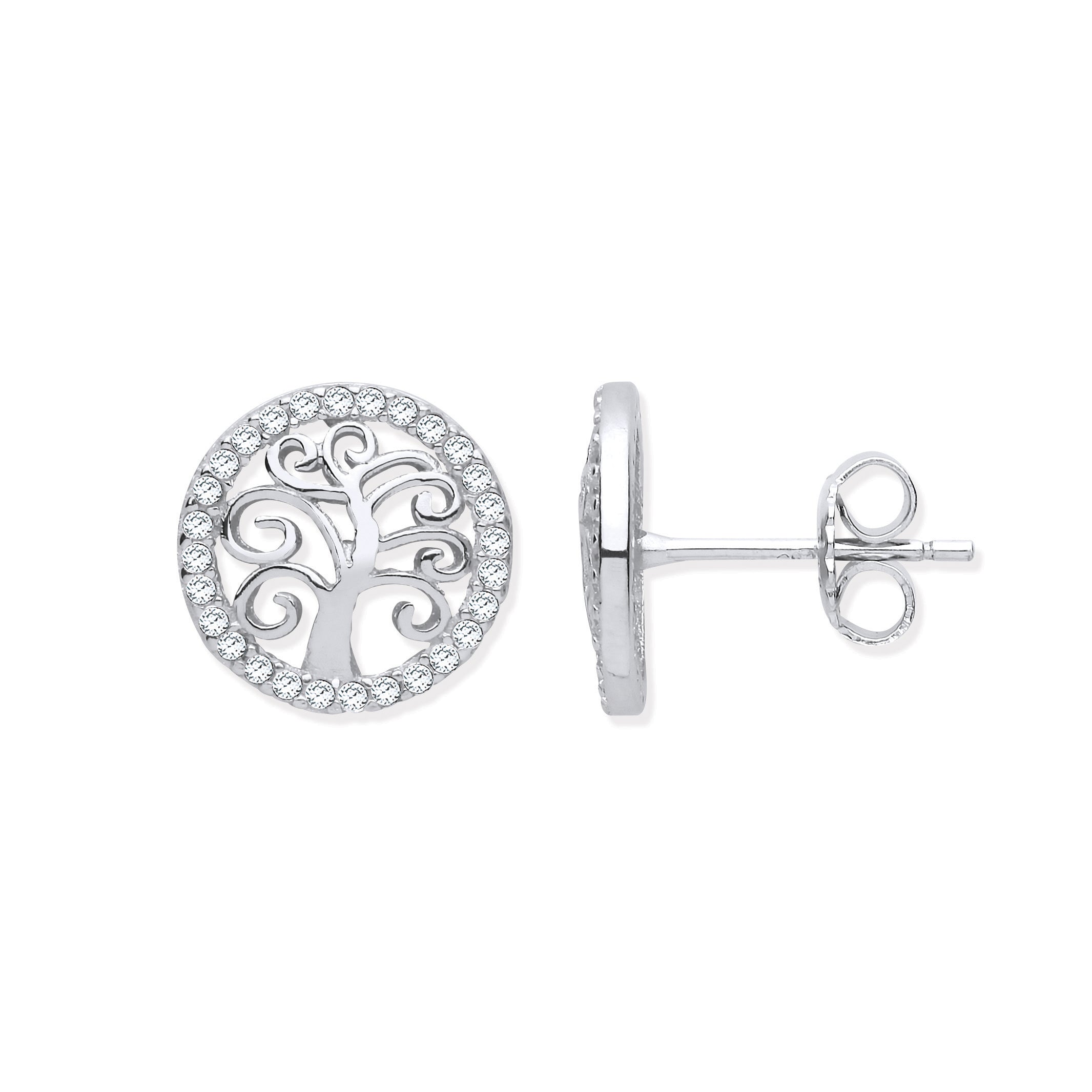 925 Sterling Silver Tree of Life Cubic Zirconia Stud Earrings