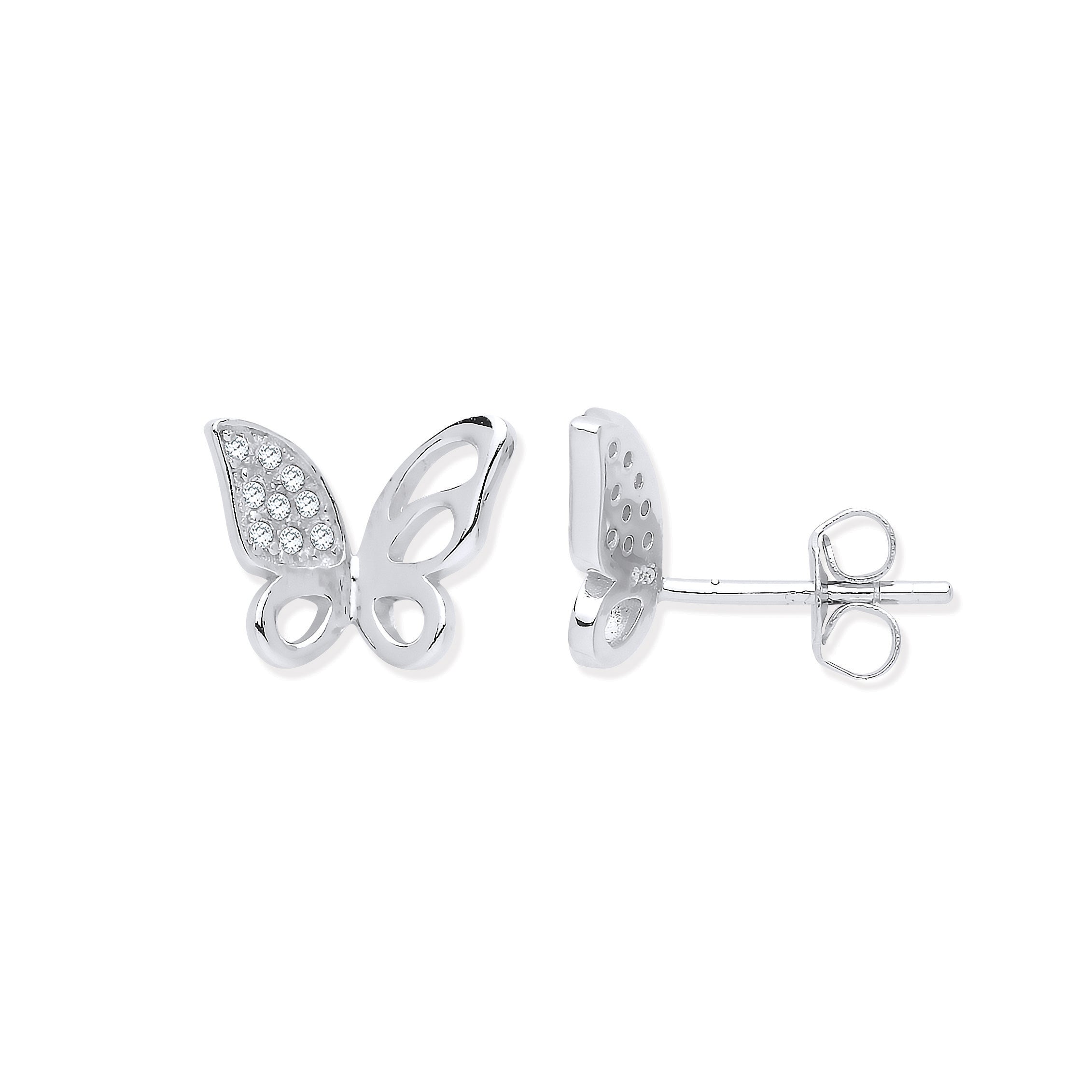 925 Sterling Silver Cubic Zirconia Open Butterfly Stud Earrings